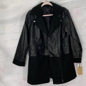 NWT | Halogen Black Asymmetric‎ Zip Mix Media Faux Leather Moto Coat Jacket